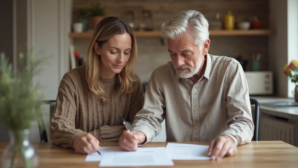 Семья, планирующая будущее, со счетами, документами и калькулятором за столом дома