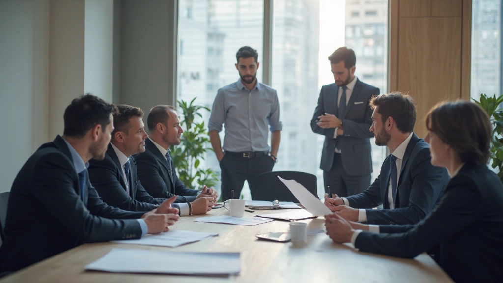 Business team collaborating on pension and retirement investment planning in conference room