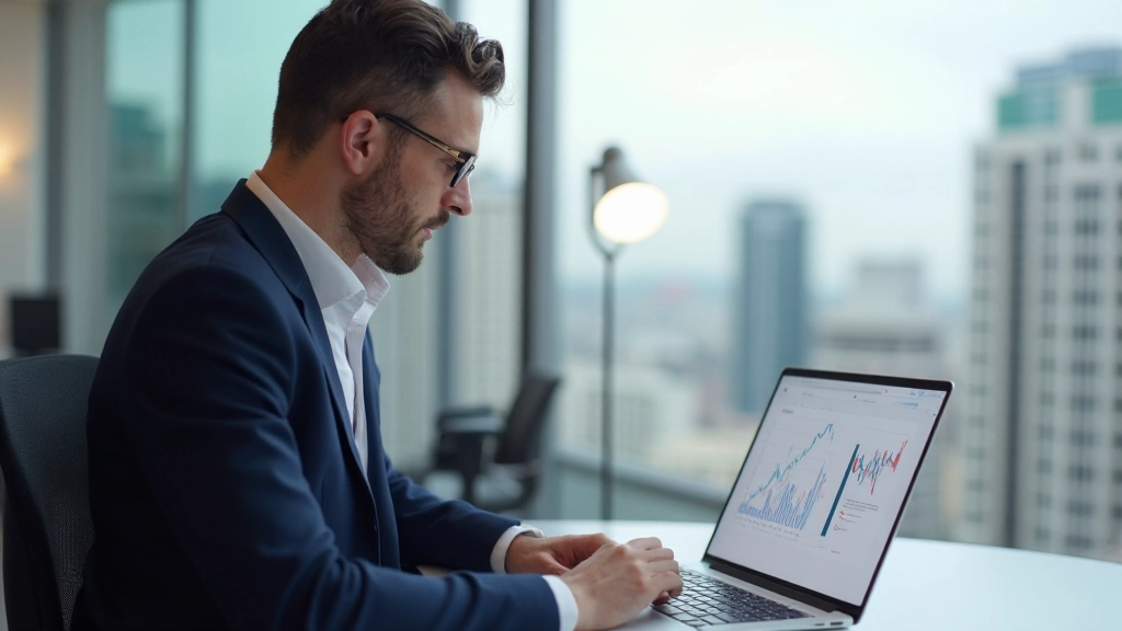 Professional financial advisor analyzing investment portfolio with charts and data on desk