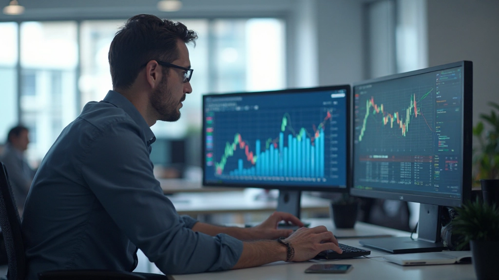 Financial professional working with cryptocurrency and digital assets on modern computer setup